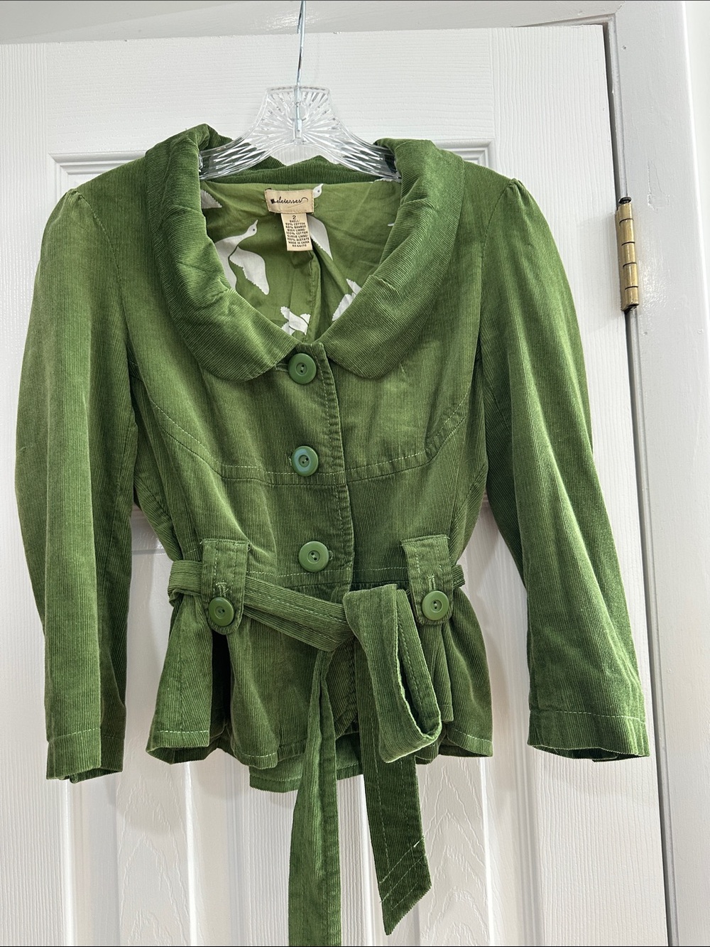 Anthropologie Green Corduroy Belted Blazer